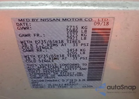 2019 Nissan Pathfinder S from USA, damaged, VIN 5N1DR2MN8KC579518